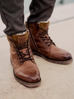 Leder Schnürstiefel cognac