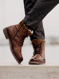 Leder Schnürstiefel cognac